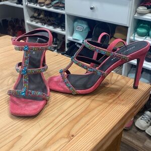 Beautiful gemmed and jeweled strapy  heeled sandal